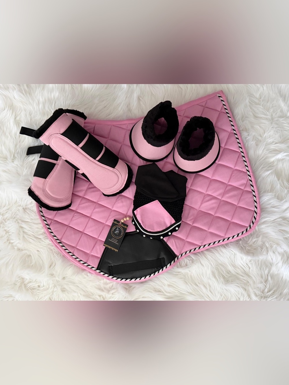 Pink Quilted Horse Saddle Pad + Matching Boots & Bonnet